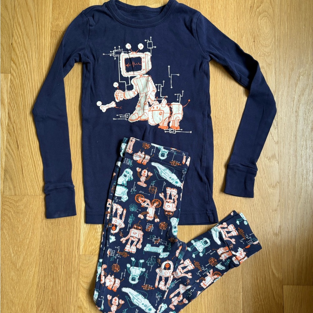 LANDS END Long Sleeve Robot Sleepwear Pajama Set size 8